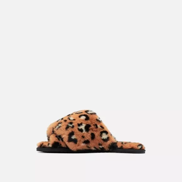 SOREL Animal Print Faux Fur Slippers