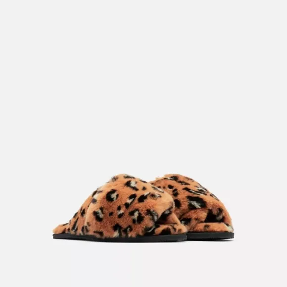 SOREL Animal Print Faux Fur Slippers