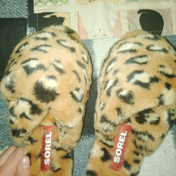 SOREL Animal Print Faux Fur Slippers