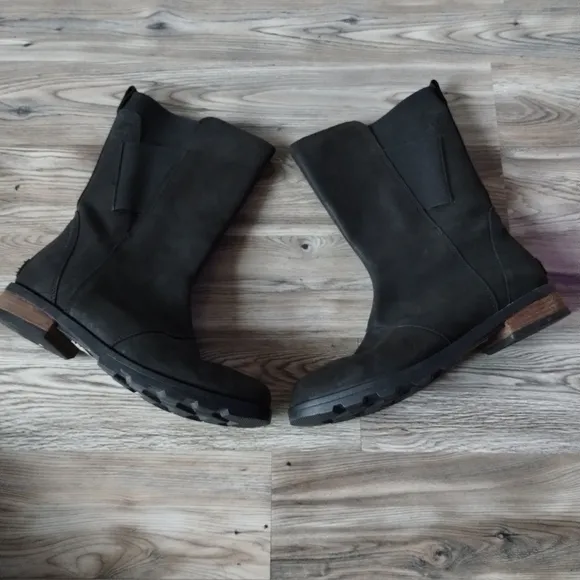 Sorel Emelie Mid Calf Black Leather Waterproof Boots NL2679-010 Women's Size 6