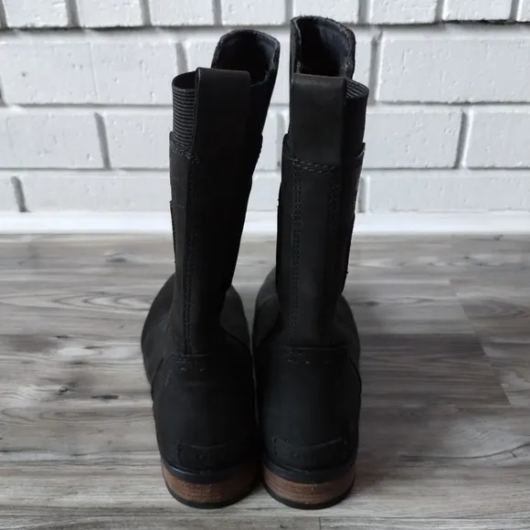 Sorel Emelie Mid Calf Black Leather Waterproof Boots NL2679-010 Women's Size 6