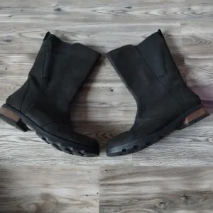 Sorel Emelie Mid Calf Black Leather Waterproof Boots NL2679-010 Women's Size 6