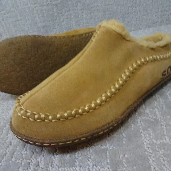 Sorel Falcon Ridge II Mens Size 8 Chestnut Brown Suede Faux Fur Lining Slippers