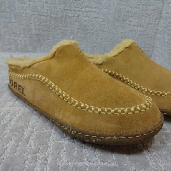 Sorel Falcon Ridge II Mens Size 8 Chestnut Brown Suede Faux Fur Lining Slippers