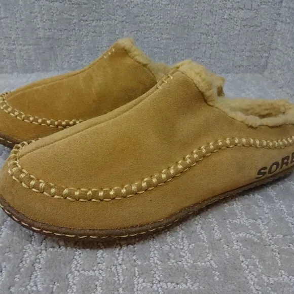Sorel Falcon Ridge II Mens Size 8 Chestnut Brown Suede Faux Fur Lining Slippers