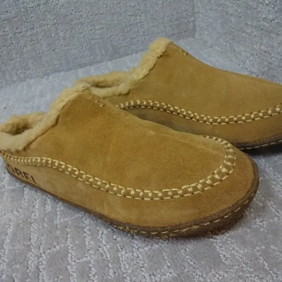 Sorel Falcon Ridge II Mens Size 8 Chestnut Brown Suede Faux Fur Lining Slippers