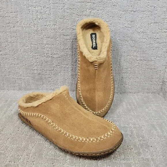 Sorel Falcon Ridge II Men's Size 8 US Tan Suede Fur Lined Slippers 1869741224