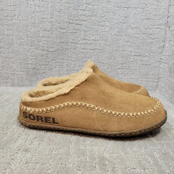 Sorel Falcon Ridge II Men's Size 8 US Tan Suede Fur Lined Slippers 1869741224