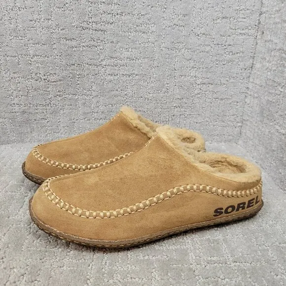 Sorel Falcon Ridge II Men's Size 8 US Tan Suede Fur Lined Slippers 1869741224