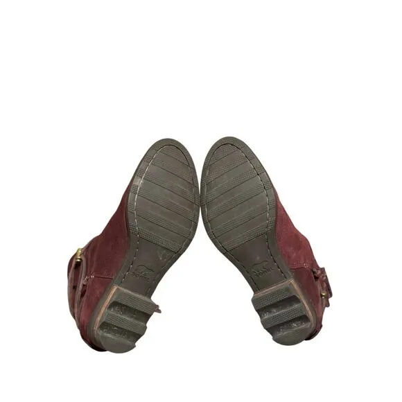 Sorel Farah Ankle Boots Womens size 9 Suede Burgundy size 10.5