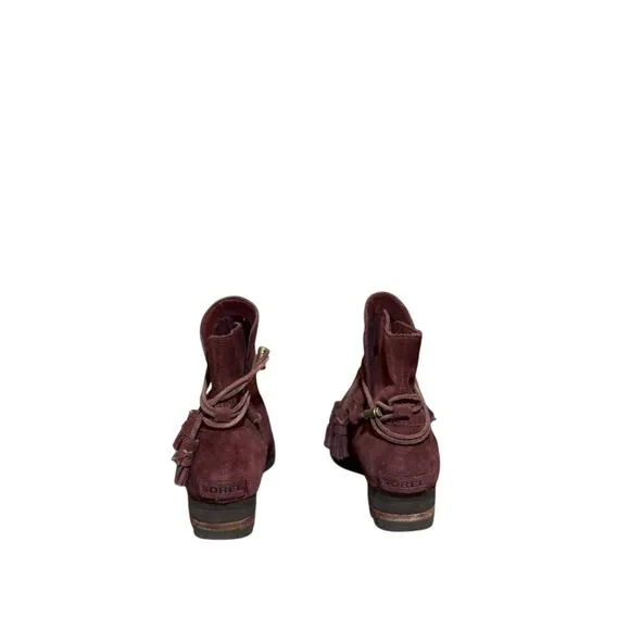 Sorel Farah Ankle Boots Womens size 9 Suede Burgundy size 10.5