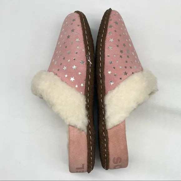 Sorel Girls Nakiska Slide II Slippers in Faux Pink Silver Stars size Youth 4 NEW