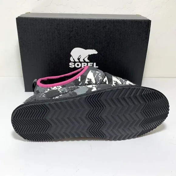 Sorel Go Bodega Run Slippers Faux Fur Slip On Quarry Black Size 7 NEW
