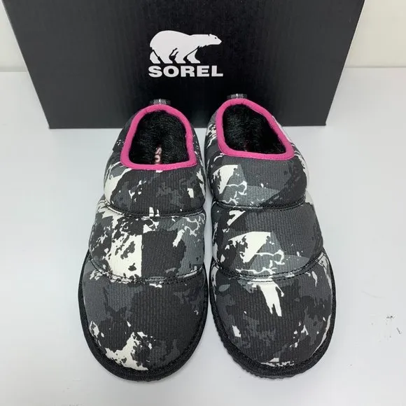 Sorel Go Bodega Run Slippers Faux Fur Slip On Quarry Black Size 7 NEW