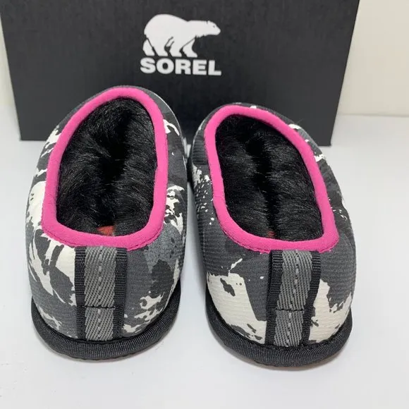 Sorel Go Bodega Run Slippers Faux Fur Slip On Quarry Black Size 7 NEW