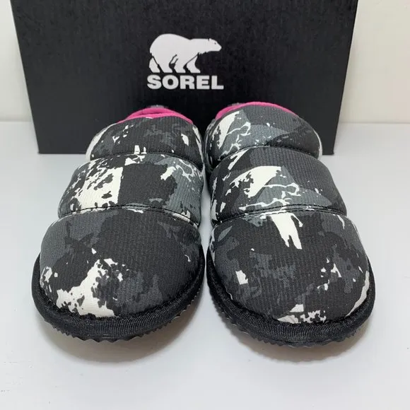 Sorel Go Bodega Run Slippers Faux Fur Slip On Quarry Black Size 7 NEW