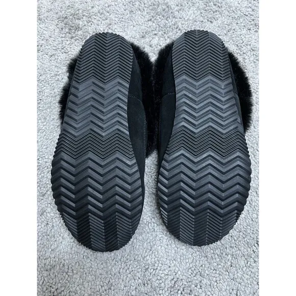 SOREL Go Coffee Run Faux Fur Slippers Soft Cushion Black Women's Size 8 NWOB