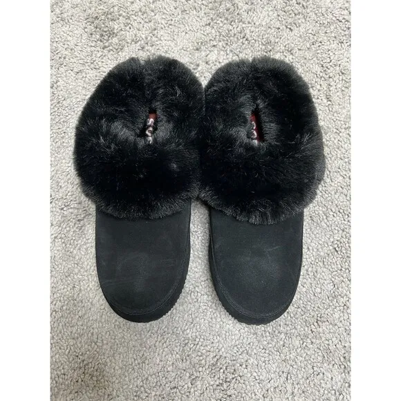SOREL Go Coffee Run Faux Fur Slippers Soft Cushion Black Women's Size 8 NWOB