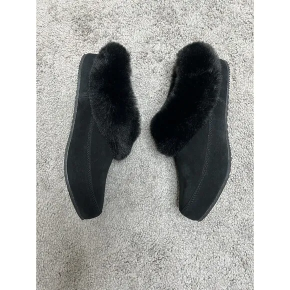 SOREL Go Coffee Run Faux Fur Slippers Soft Cushion Black Women's Size 8 NWOB