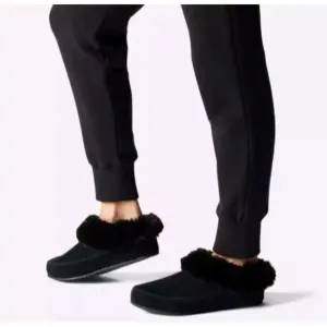 SOREL Go Coffee Run Faux Fur Slippers Soft Cushion Black Women's Size 8 NWOB