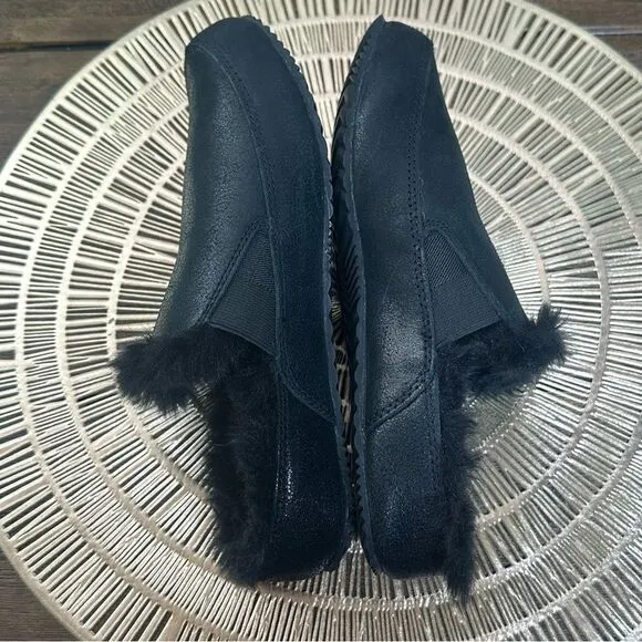 Sorel Go - Errand Run Women's Slippers  Size 6 Black Leather &amp; Faux Fur EUC