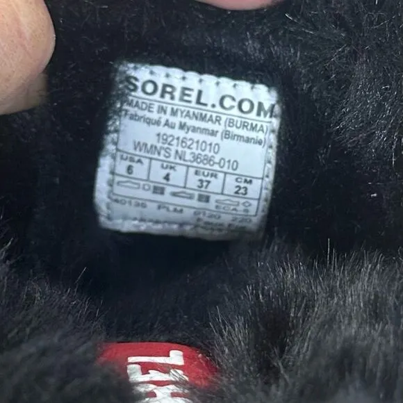 Sorel Go - Errand Run Women's Slippers  Size 6 Black Leather &amp; Faux Fur EUC