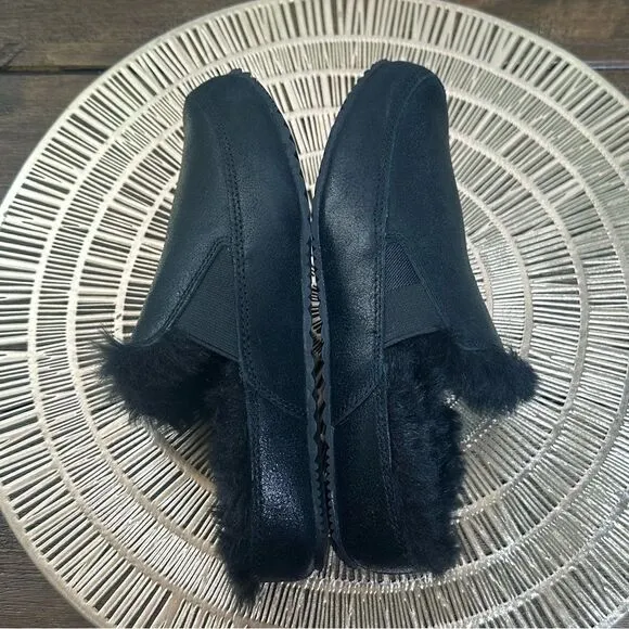 Sorel Go - Errand Run Women's Slippers  Size 6 Black Leather &amp; Faux Fur EUC