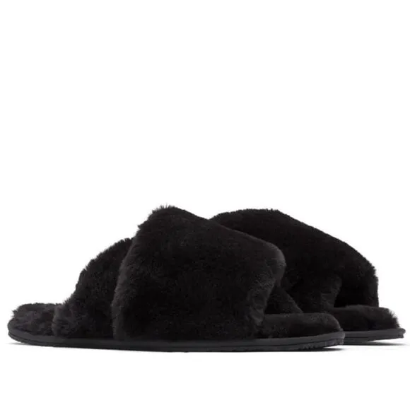 Sorel Go Mail Run Faux Fur Cotton Slippers, Cozy House Shoes , Black, Size 9, NW