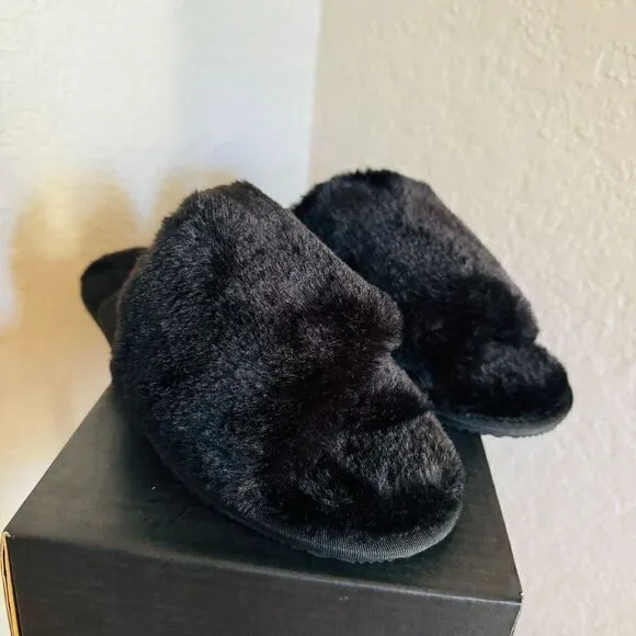Sorel Go Mail Run Faux Fur Cotton Slippers, Cozy House Shoes , Black, Size 9, NW