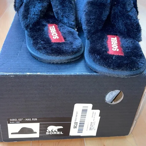 SOREL Go Mail Run Faux Fur Slide Slipper in Black Women's Size 12 NWT