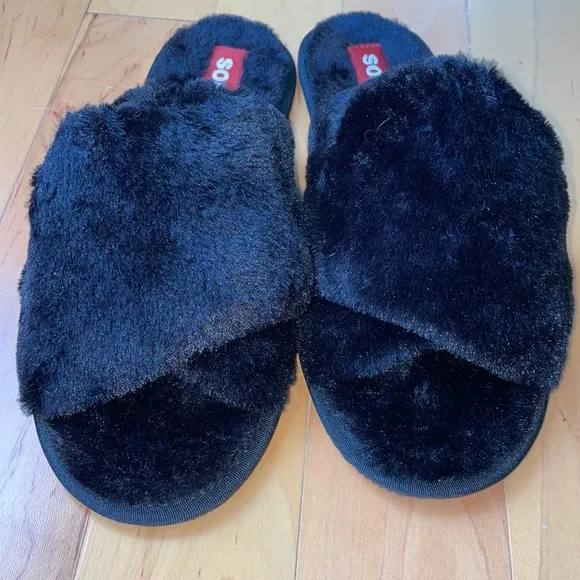 SOREL Go Mail Run Faux Fur Slide Slipper in Black Women's Size 12 NWT