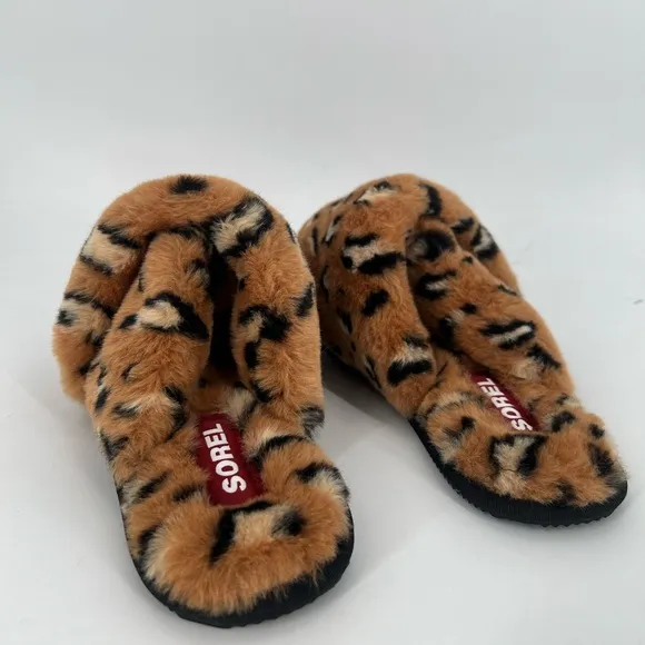 Sorel Go Mail Run Leopard Faux Fur Slippers In Tawny Buff Black