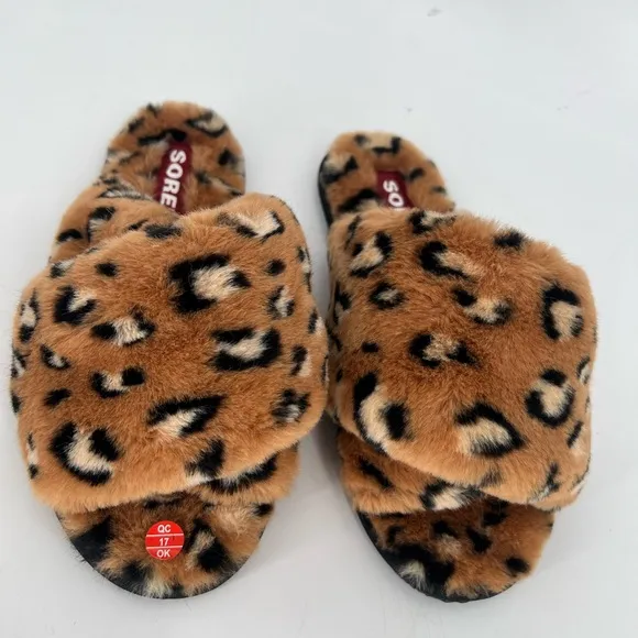 Sorel Go Mail Run Leopard Faux Fur Slippers In Tawny Buff Black