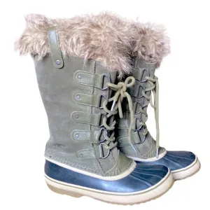 SOREL Joan of Arctic Army Green Leather Suede Women’s 8.5 Snow Boots