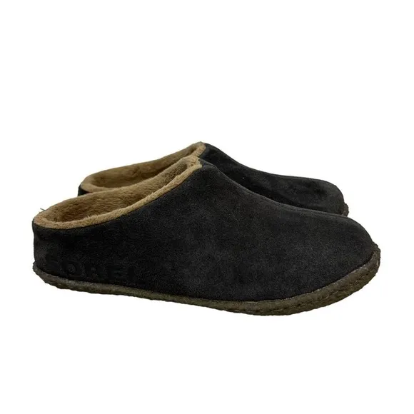 Sorel Lanner Ridge ll Slippers Kids 3 Dark Gray Suede Faux Fur Lined Slip On