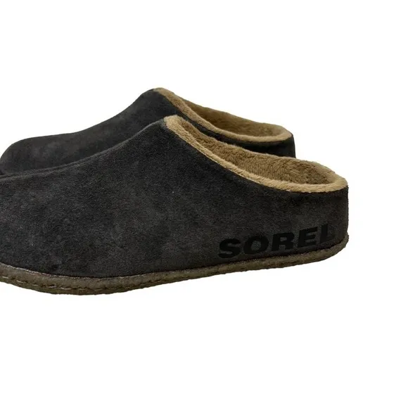 Sorel Lanner Ridge ll Slippers Kids 3 Dark Gray Suede Faux Fur Lined Slip On