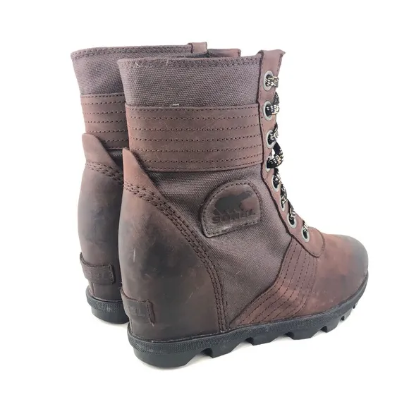 Sorel Lexie Canvas Pieced Wedge Ankle Boots 7