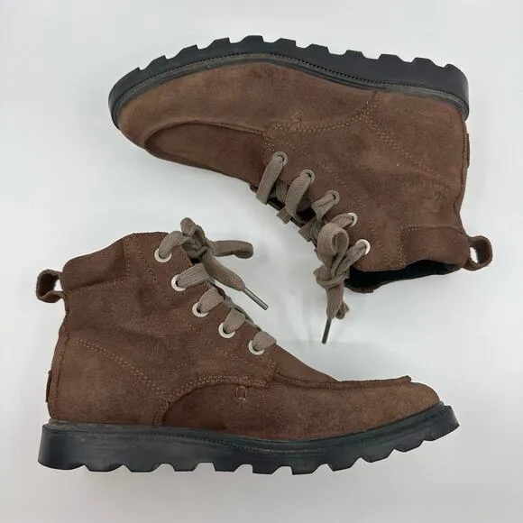 Sorel Madson Moc Toe Brown Leather Boots Youth Waterproof US2  Suede NY2997-256