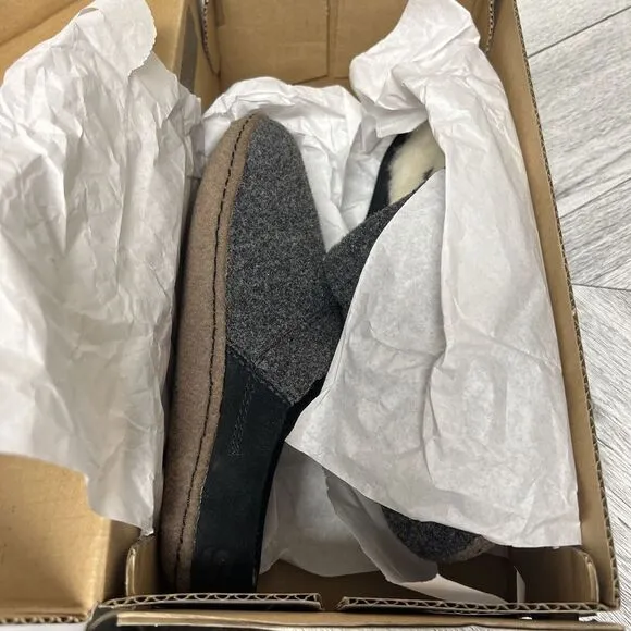 Sorel Nakiska Scuff Slippers Slides Mules Black Gray Faux Fur Slip On Sz 5 New