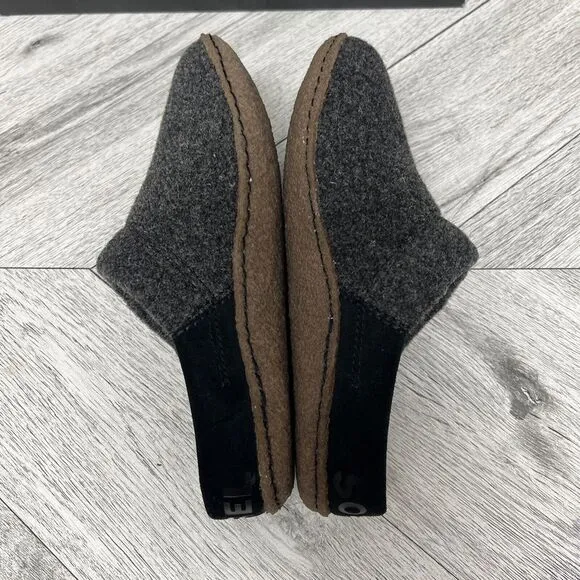 Sorel Nakiska Scuff Slippers Slides Mules Black Gray Faux Fur Slip On Sz 5 New