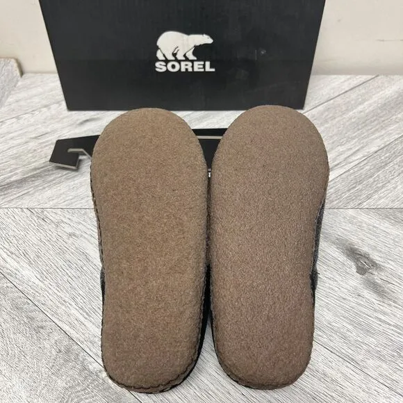 Sorel Nakiska Scuff Slippers Slides Mules Black Gray Faux Fur Slip On Sz 5 New