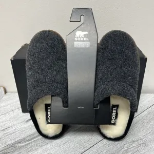 Sorel Nakiska Scuff Slippers Slides Mules Black Gray Faux Fur Slip On Sz 5 New
