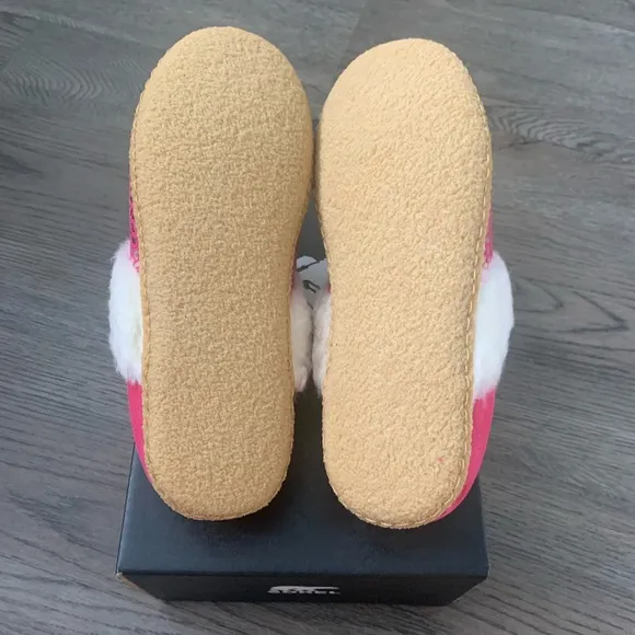 Sorel Nakiska Slide II Faux Fur Slippers Youth Size 6/EU 38 - Cactus Pink - NWB