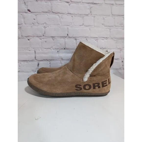 Sorel Womens Nakiska Bootie Slippers Camel Brown Suede NL3389-224 Size 10