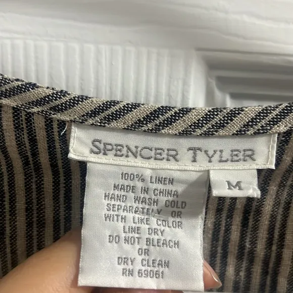 Spencer Tyler striped minimalist maxi linen dress, size M