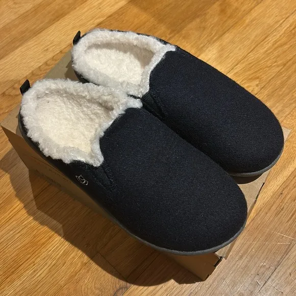Spenco Orthotic women Slippers Dundee Wool blend Navy blue sz 7 MB Sherpa lined