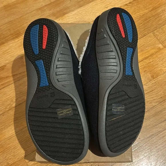 Spenco Orthotic women Slippers Dundee Wool blend Navy blue sz 7 MB Sherpa lined