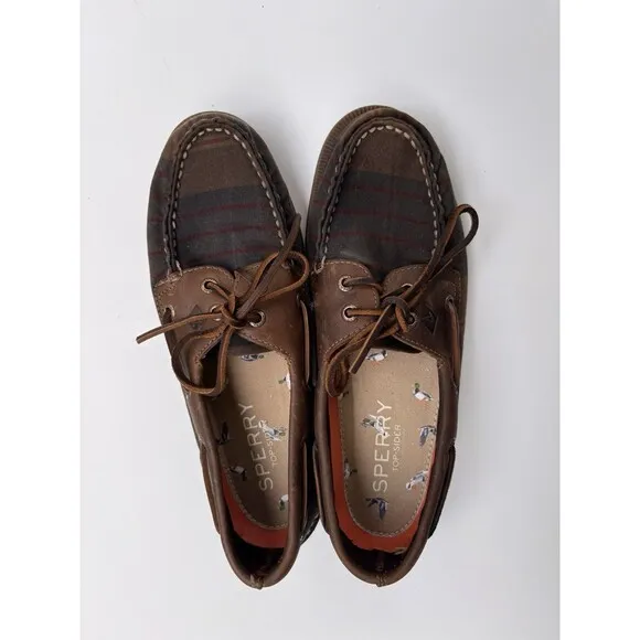 Sperry A/O Limited Edition Men's Top Sider Oil Cloth Olive Plaid Size 8.5 M