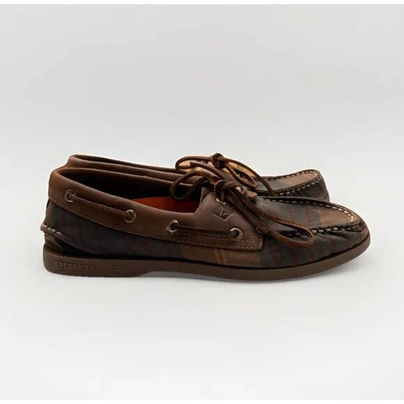 Sperry A/O Limited Edition Men's Top Sider Oil Cloth Olive Plaid Size 8.5 M