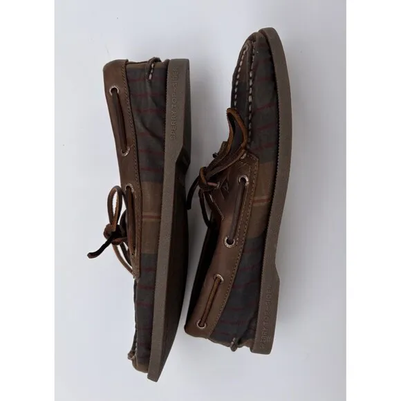 Sperry A/O Limited Edition Men's Top Sider Oil Cloth Olive Plaid Size 8.5 M